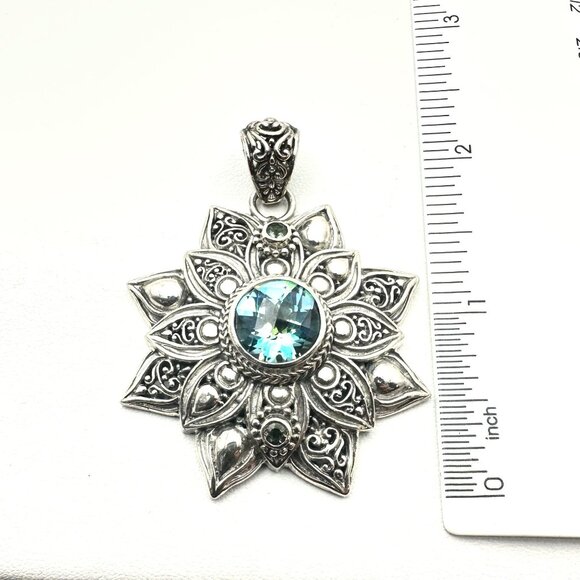 Sarda Bali Designer Sterling Silver Blue Green Mystic Quartz Pendant 4 Necklace - Picture 5 of 5